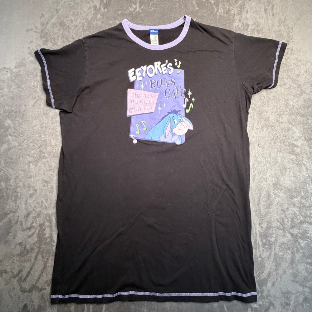 Disney Eeyore Sleep‎ Shirt Women 2X Black Blues Cafe Graphic Nightgown Cotton